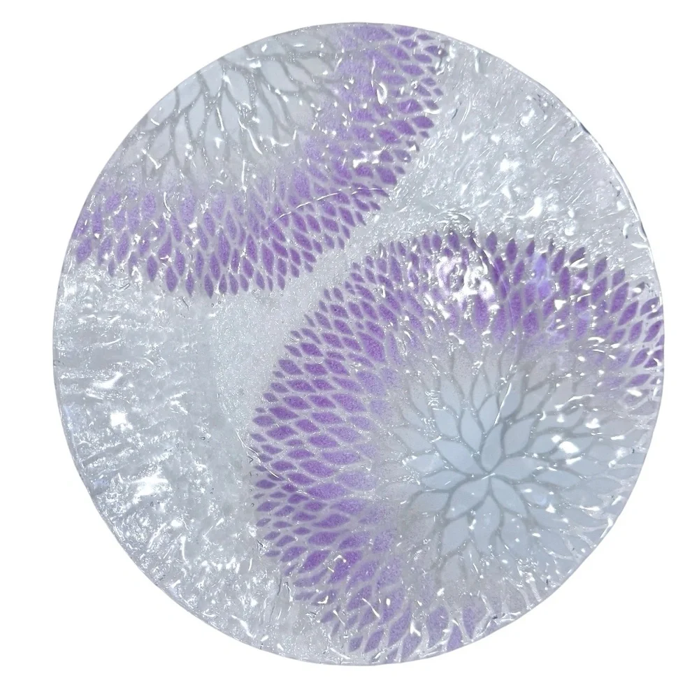 SET OF 8 SYDENSTRICKER CAPE COD PINK & WHITE CHRYSANTHEMUM FUSED GLASS PLATES